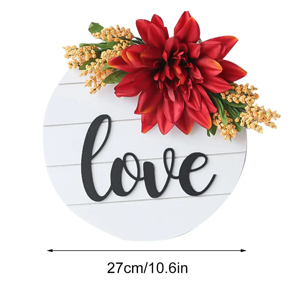 

Front Door Welcome Sign Hanging Round Welcome Plaque Porch Rustic Decoration With Love Artificial Flower Wall Plate Home Decor