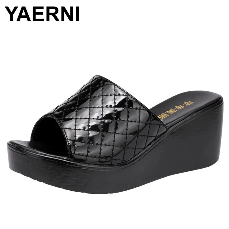 

YAERNISize 32-43 Fashion Platform Slippers Wedding Shoes 2021 Summer High Heels Wedges Slides Women for Office Slippers
