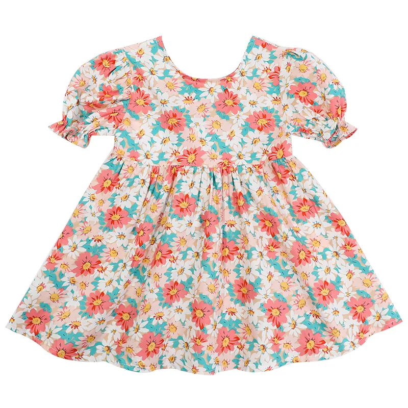 

Girls Dress 2021 Summer Children Floral Princess Dress Short Sleeves Bowknot Casual Dress Kids Vacation Dresses