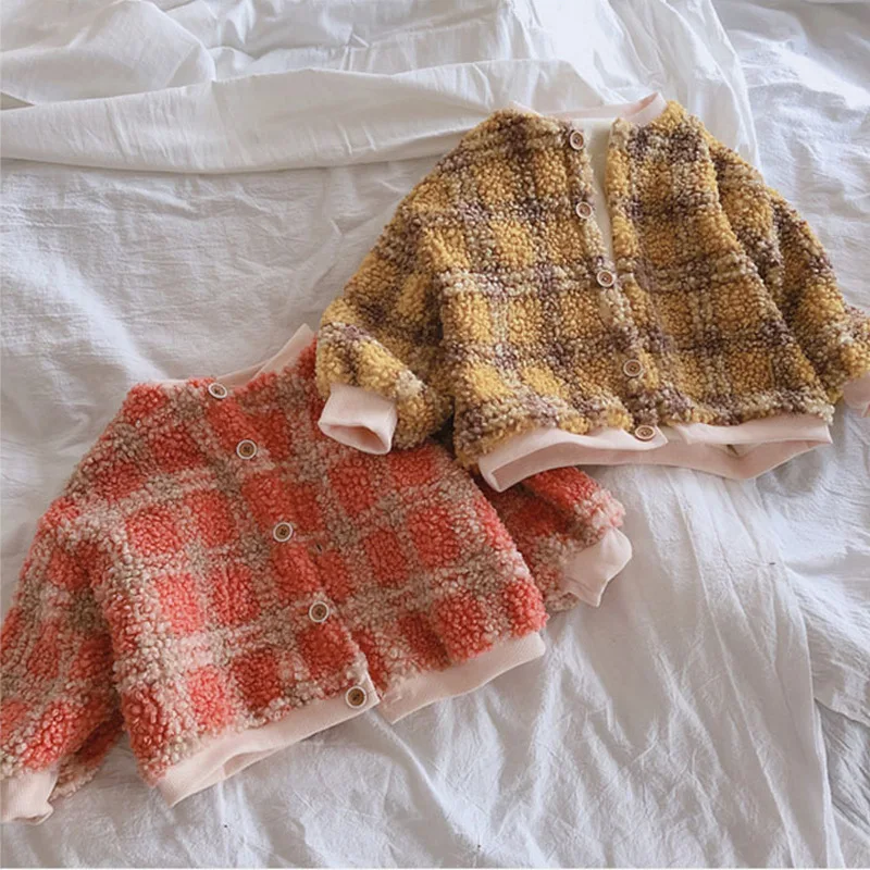

2019 Baby Girl Winter Plaid Coat Girls Kids Velvet Warm Jacket Children Clothes Overwear