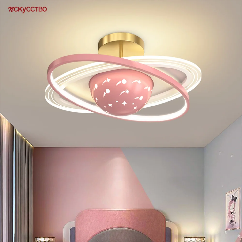 

Creative Romantic Girl Bedroom Pink Planet Led Chandeliers Children Home Princess Indoor Decorative Acrylic Lighting Fixtures