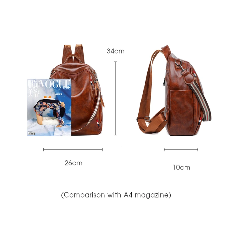 

VICUNA POLO Fashion Women Backpack Waxy PU Leather Backpack Bags For Women Burglarproof Sling Shoulder Bags Dropshipping