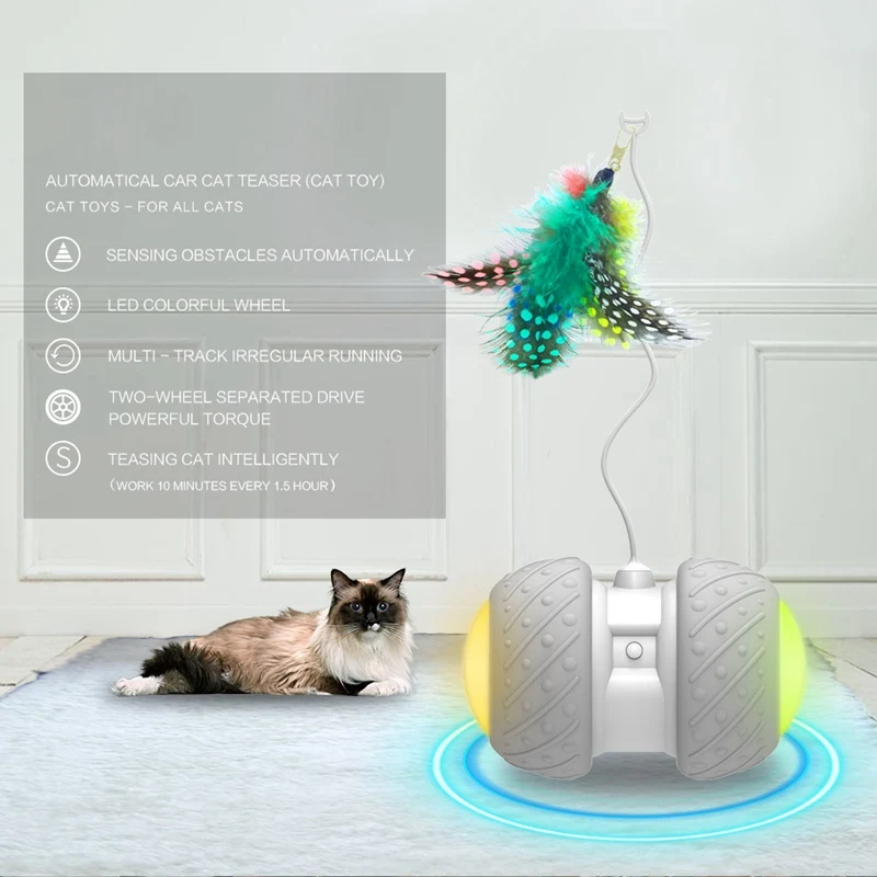 

Electronic Pet Cat Toy Smart Automatic LED Wheel Rechargeable Flash Rolling Colorful Light Cat Stick Sensing Obstacles
