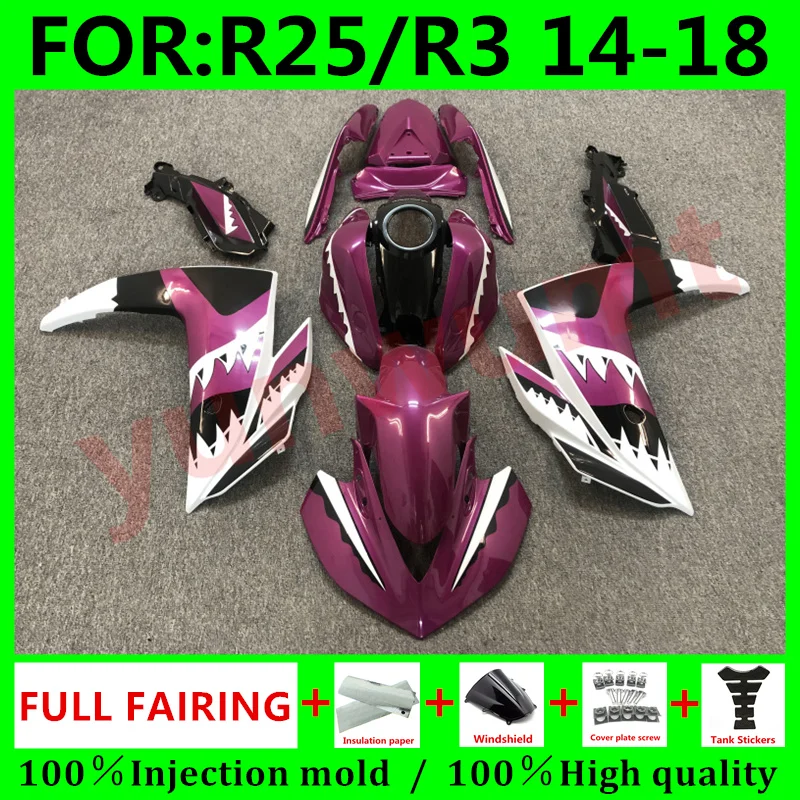 

Новый комплект обтекателей для мотоцикла ABS для Yamaha YZF R3 2015 2016 2017 2018 YZF R25 15 16 17 18 обтекатель КУЗОВ розовая акула