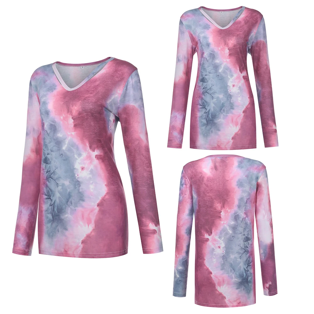 Женские вареный топ с v-образным вырезом футболка длинными рукавами для девочек