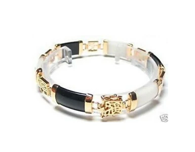 &gt&gt&gt&gt&gtExquisite Black White Jade Bracelet 18k yellow gold 7.5 inches bracelets | Украшения и аксессуары
