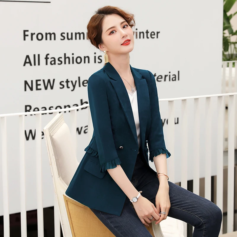 

Novelty Red Half Sleeve Women Blazers Jackets Coat for Ladies Office Professional Business Work Wear Career Interview Job Tops