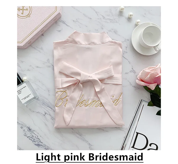 light pink JRMISSLI, шелковые платья, Свадебный халат для женщин, Атласный халат, женские халаты для подружек невесты, халат для невесты, командная одежда для сна, индивидуальная одежда на заказ - Цвет: light pink