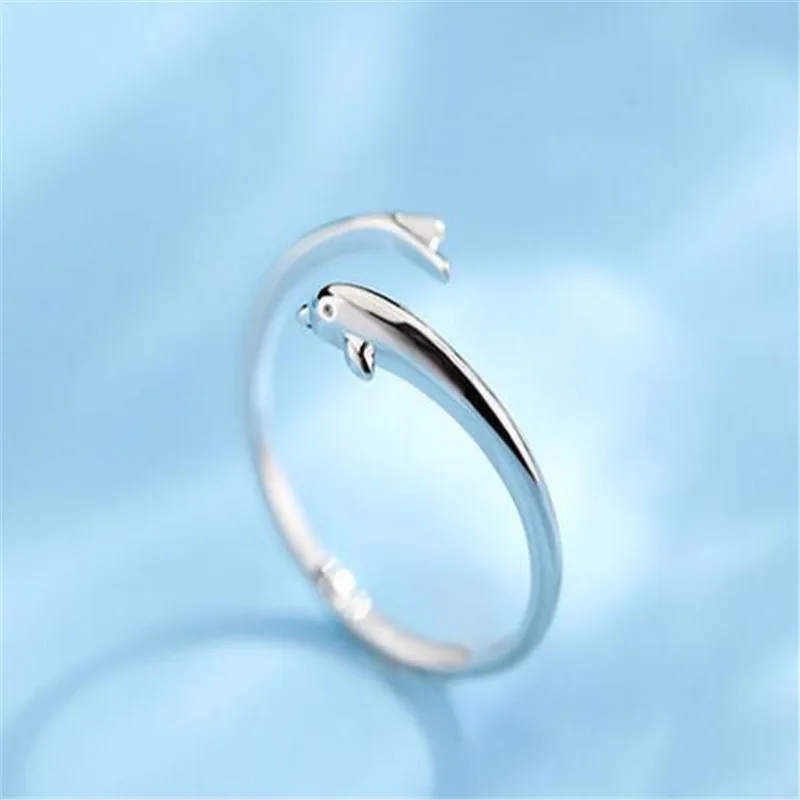 Creative Simple Cute Dolphin Opening Ring Silver Color for Women Fashion Party Charm Female Jewelry | Украшения и аксессуары
