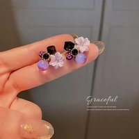 fashion cute purple rhinestone opal flower stud earrings for women girls party wedding charm jewelry eardrop brincos accessories