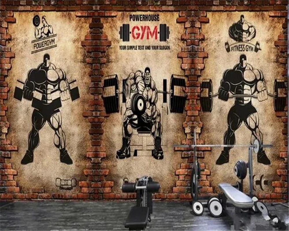

beibehang Wallpaper 3d nostalgic brick wall retro sports fitness club weightlifting bar restaurant decoration background wall