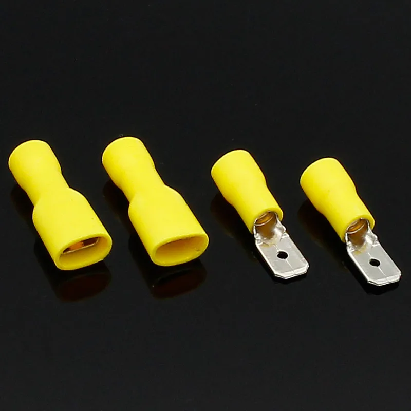 

6,3 мм желтый 25 женский 25 Мужской Лопата изолированные электрические обжимные клеммные разъемы
