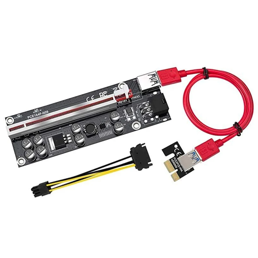 

5pcs VER009S Plus USB3.0 PCI-E Riser VER 009S PLUS Express 1X 4x8x 16x Extender pcie Riser Adapter Card SATA 15pin to 6pin Power