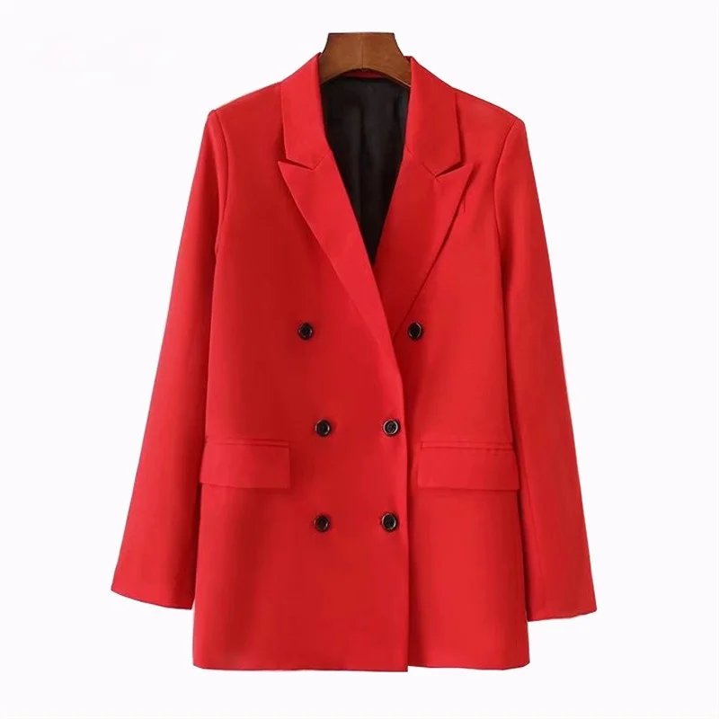 

Spring Fashion Jacket Women Red Suit Blazer Double Breasted Pocket Women Blazers Jackets Work Office Business Suit