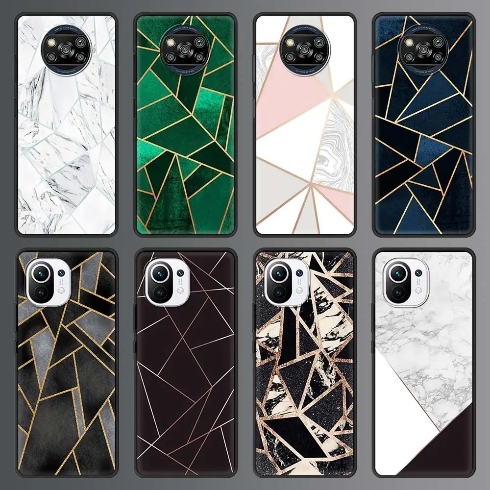 

Silicone Phone Case For Xiaomi Poco X3 NFC M3 11 Mi 10T Pro 9T Note 10 Lite 5G Coque Back Cover Marble Stone Texture Geometric