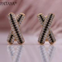 pataya new letter x dangle earrings women winter fashion jewelry 585 rose gold color black white natural zircon wedding earring