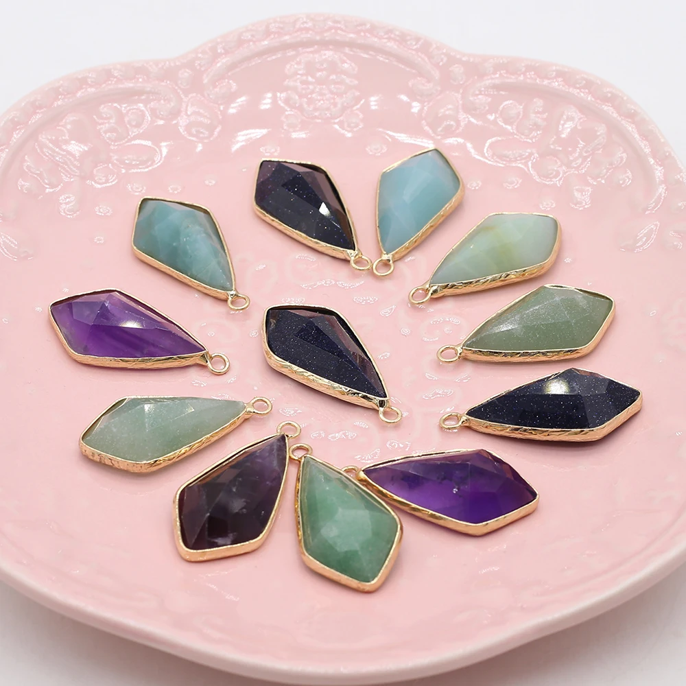 

Оптовая продажа, 10 шт., подвеска из натурального камня, аметист, призматический золотой кулон для изготовления ювелирных изделий, ожерелье «сделай сам», аксессуары, подвески из драгоценных камней, Подарочный Декор