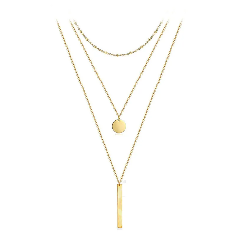 

European and American best-selling Sequin metal strip multi-layer Necklace personality fashion metal bar short clavicle chain