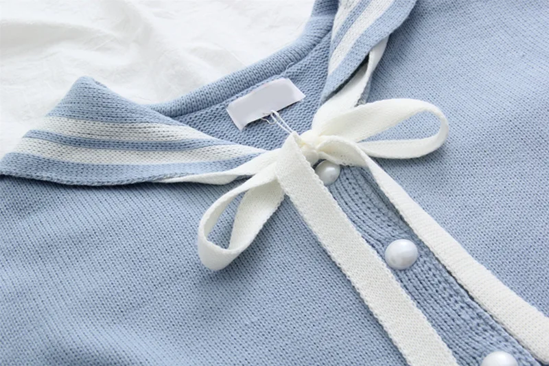 

Women Sweater And Cardigans 2021 England Style Button Up Bow Knit Jacket Casual Blye Cardigans Spring Outwear Sweater Tops