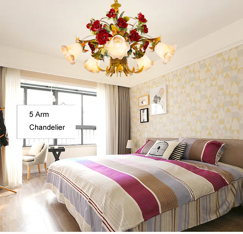 European Flower LED chandelier lighting Glass Shade Rose Lamp living room hanging lights dining Girls bedroom Lights D72 | Лампы и