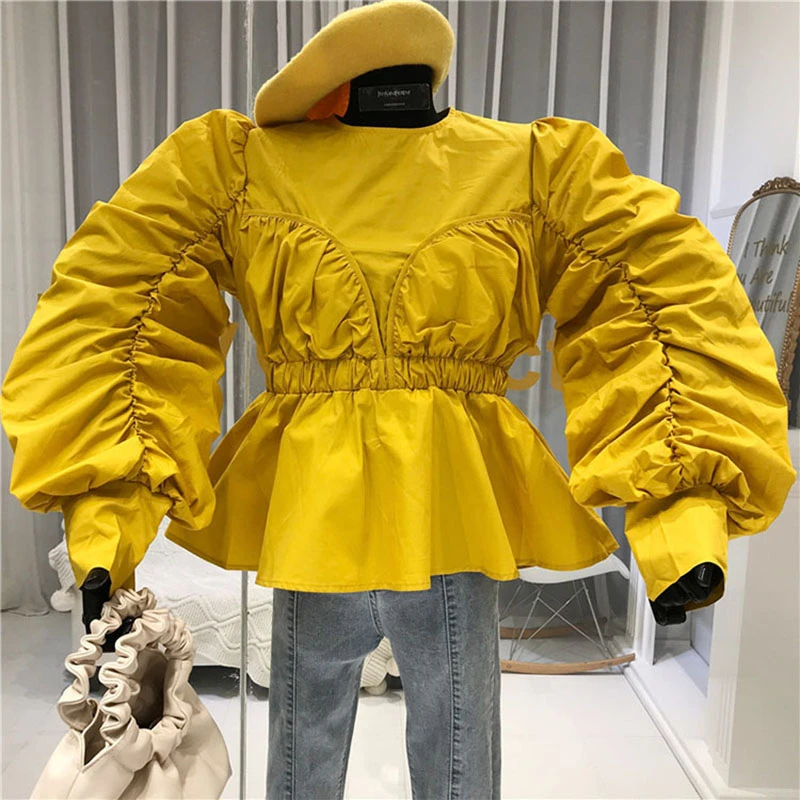 Женская блузка с пышными рукавами винтажный шифоновый пуловер оборками Тонкий