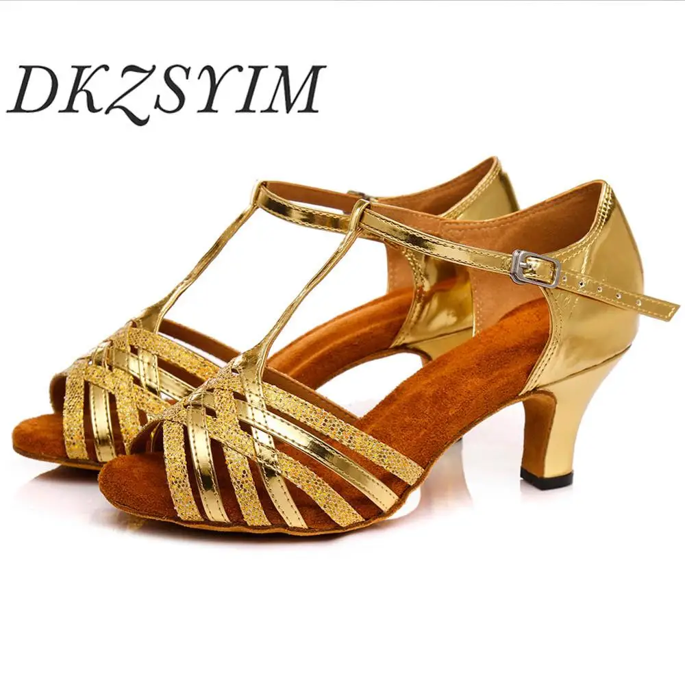 

DKZSYIM Gold/Silver Latin Dance Sandals Women Professional Dancing Shoes soft sole Casusl High-Helled Shoes 6-10CM Wholesale