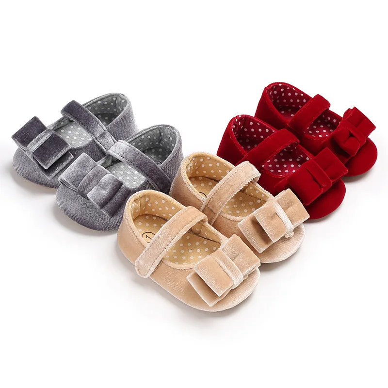 

Spring and Autumn First Walkers Newborn Toddler Shoes Velvet Bow Princess Soft Socks Fashion Baby Girl Shoes