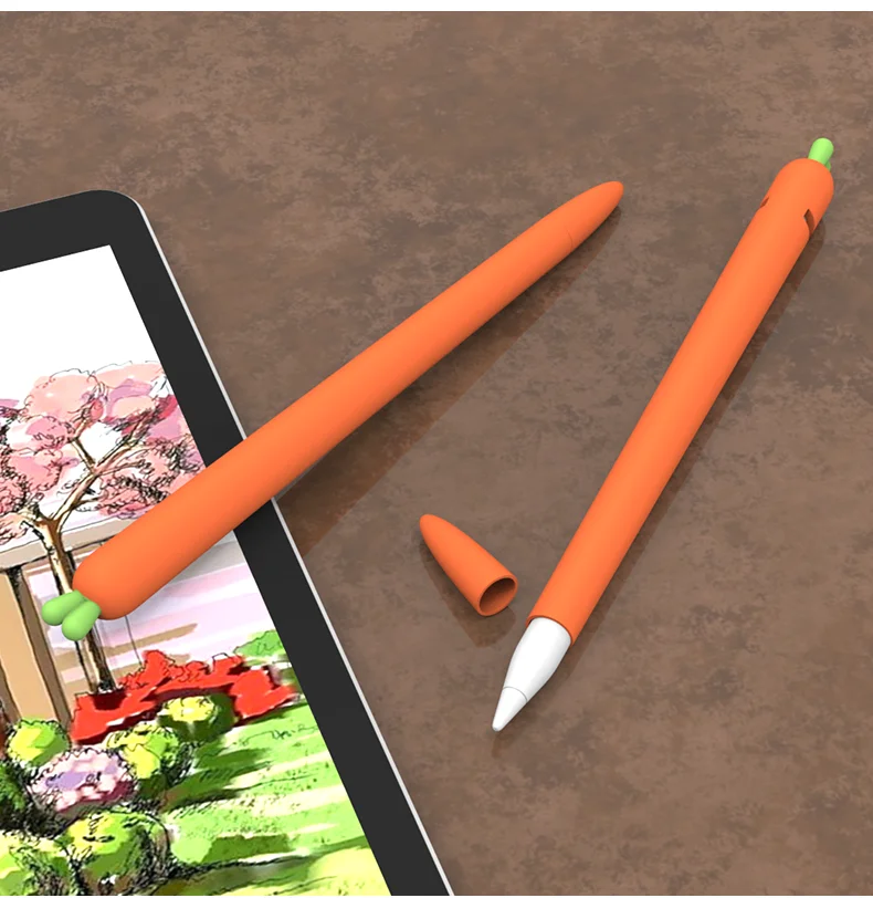 For Pencil 2 Orange Милый силиконовый чехол-карандаш с морковкой для Apple Pencil 2/1 чехол для iPad планшета стилус защитный чехол с мультяшным рисунком - Цвета: For Pencil 2 Orange