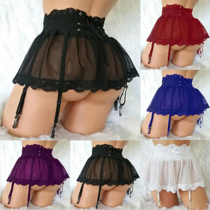 

Sexy Hot Jarretels Lingerie Plus Size Garter Black Women Stocking Suspenders Garter Adjustable Belt Lace Mesh Skirt Sexy Tanga