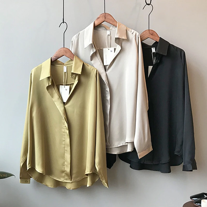 

Женская блузка из искусственного шелка, с V-образным вырезом