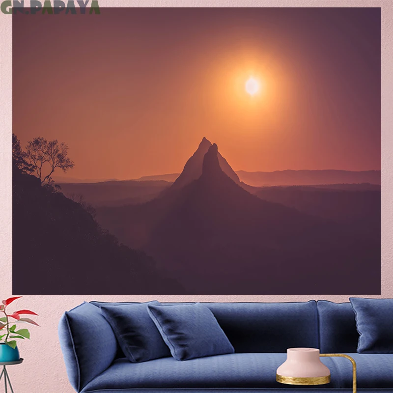 

Sunset over the mount tapestry Scenic Wall Hanging farmhouse decor sun goblen landscape boheme Polyester Yoga mat beach tapestry