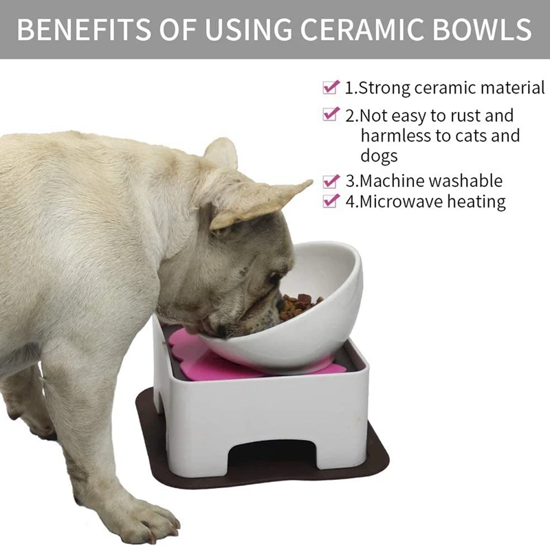 

Pink bowl mat Raised Ceramic Dog Feeding Bowl Elevated Dog Bowls Set Anti-Slip for Small Medium Dogs and Cats White