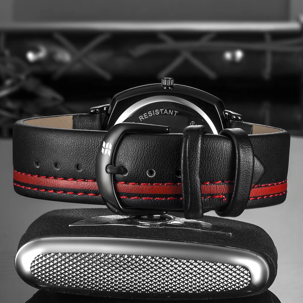 Мужские часы с кожаным ремешком кварцевые аналоговые со светящимися датами