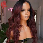 Бордовый парик Hesperis с эффектом деграде, предварительно выщипанный с детскими волосами, Бразильская волна Реми 99J, парики из натуральных волос красного цвета с эффектом деграде