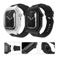 rubber modified strap for apple watch 7 45mm stainless steel integrated protective shell for iwatch 7 6 5 4 se 45mm 44mm case