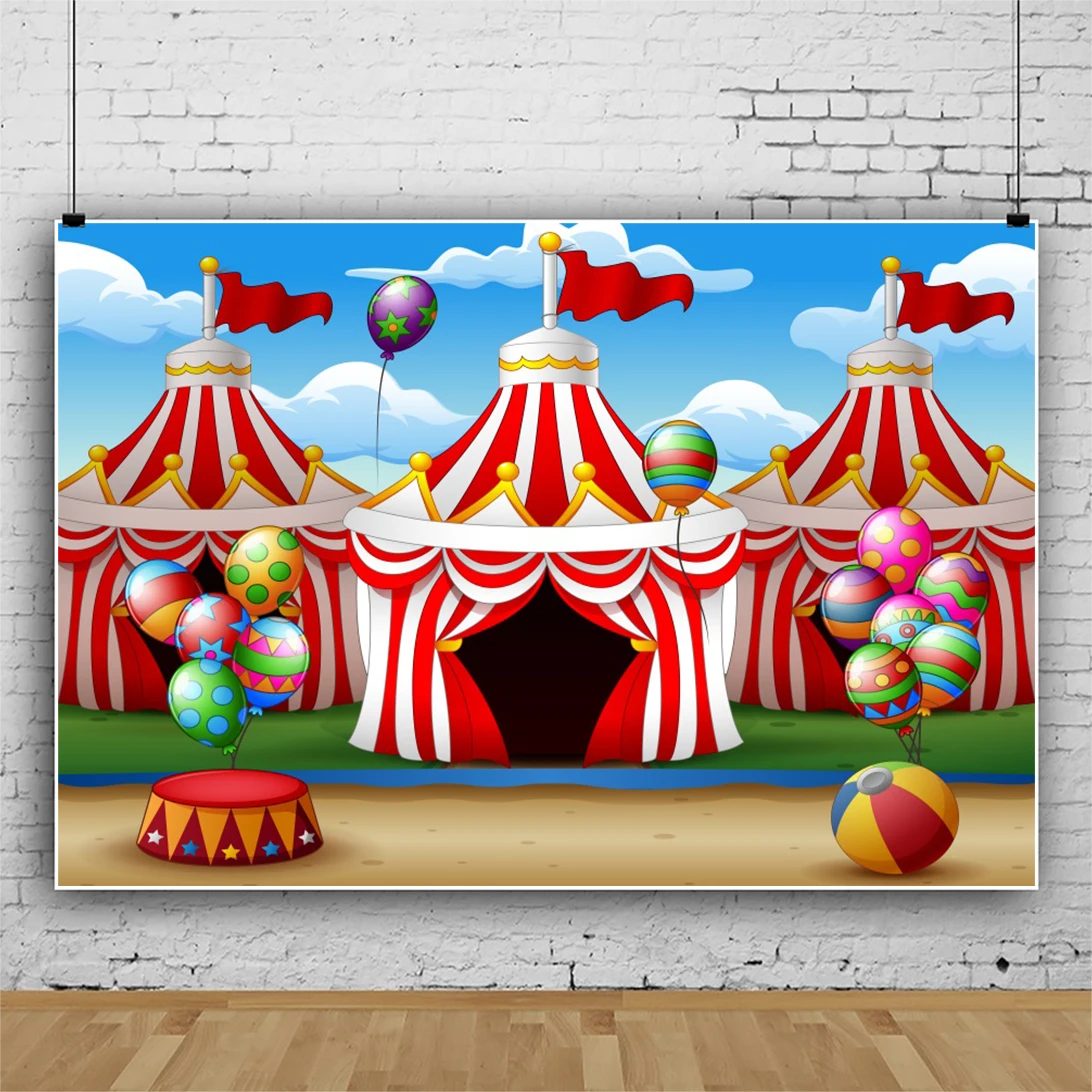 

Виниловые фоны для фотосъемки с изображением палатки развлечений воздушных шаров цирка детей новорожденных баннеров фотостудии