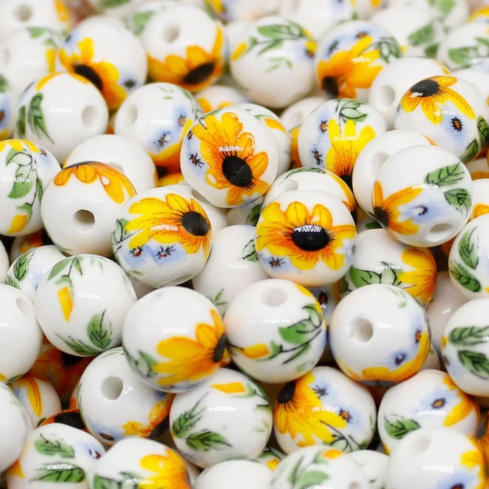 10pcs/pack Ceramic Beads for Making Jewelry Sunflower Pattern Round Spacer Bead DIY Bracelet | Украшения и аксессуары