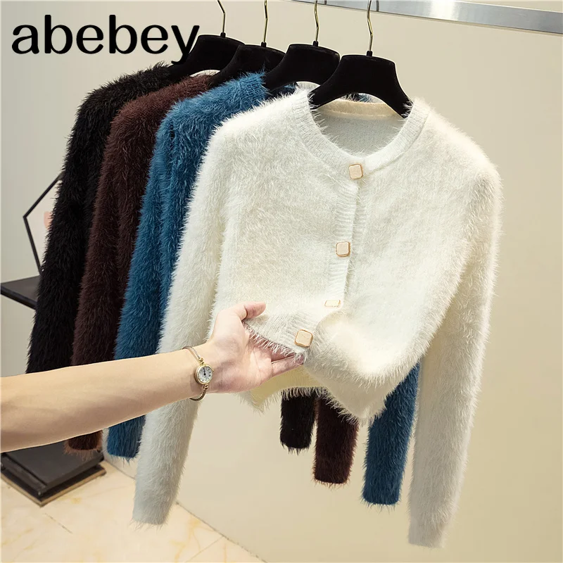 

Women Soft Knitted Cardigan Korean Long Sleeve Casual Loose Sweater 2021 Autumn Winter Thick Warm Streetwear Outerwear