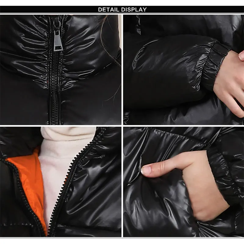 

Winter Parka Coat Women's Jacket Thick Warm Women Fashion Black PU Leather Coats Women Elegant Zipper Faux Leather Jackets Tops