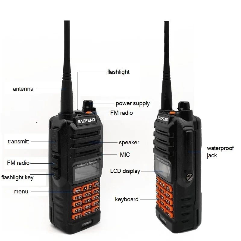 2PCS Walkie Talkie 10W BAOFENG UV-9R PLUS Waterproof Ham Radio Scanner hf Transceiver VHF UHF CB Radio Station for Hunting uv9r