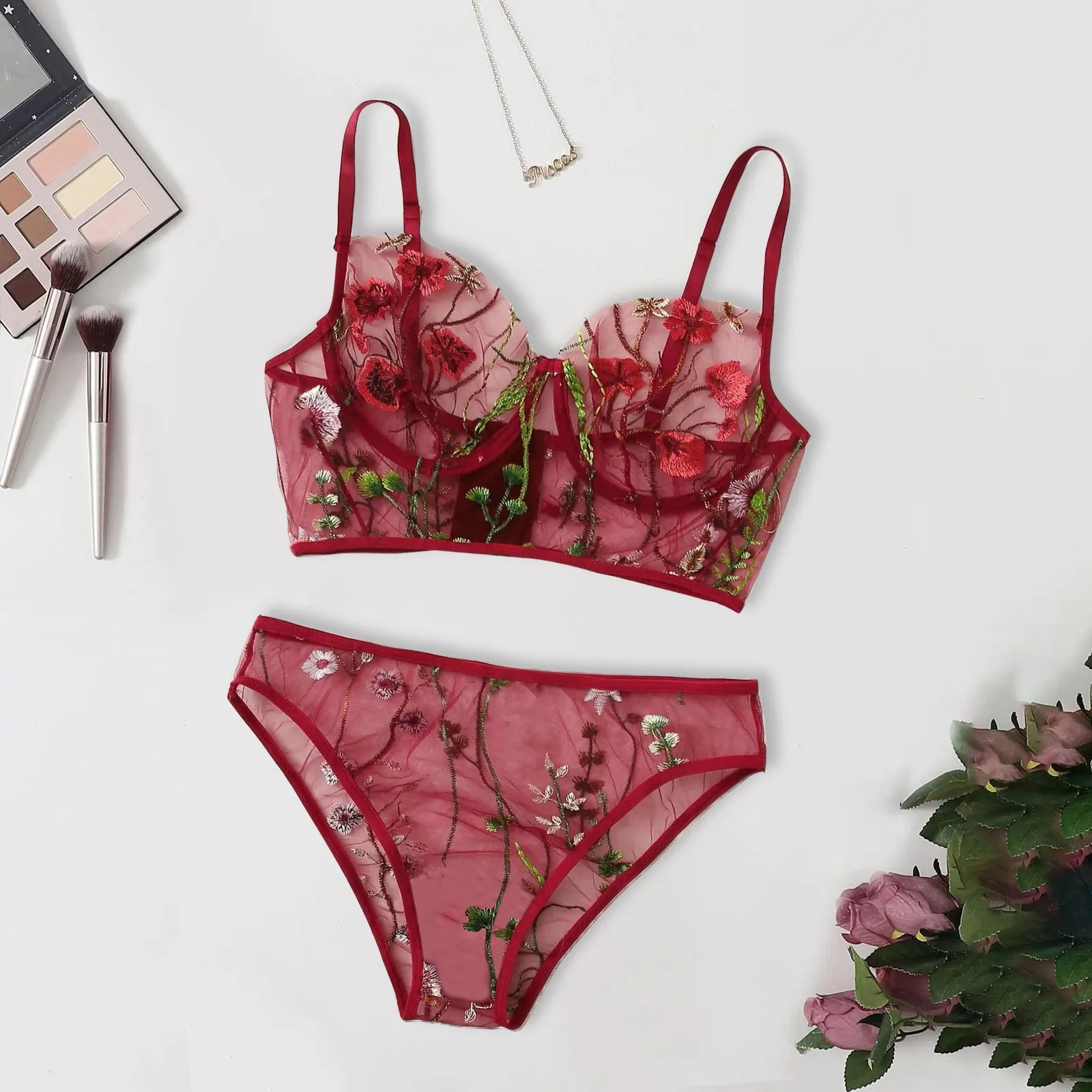 

Floral Lace Perspective Sexy Underwear Women Set Sexy Push Up Bra And Panty Lingerie Set Lenceria Sensual Mujer Women's Bra Sets