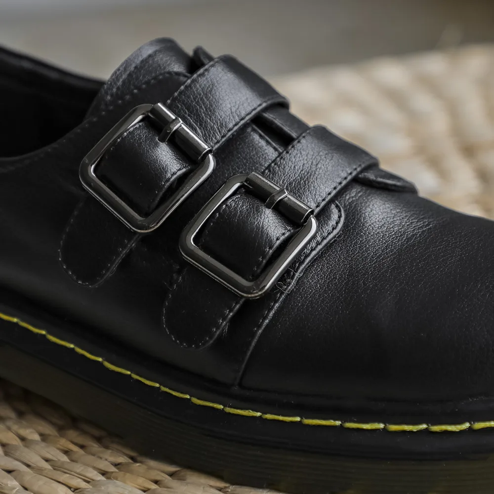 

Women's genuine leather double metal buckle slip-on flats oxfords leisure soft comfortable espadrilles daily casual shoes women