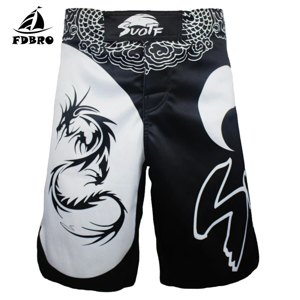 Шорты для тренировок FDBRO Black Boxing Skull Motion Picture из хлопка свободного размера для кикбоксинга, муай тай и ММА.