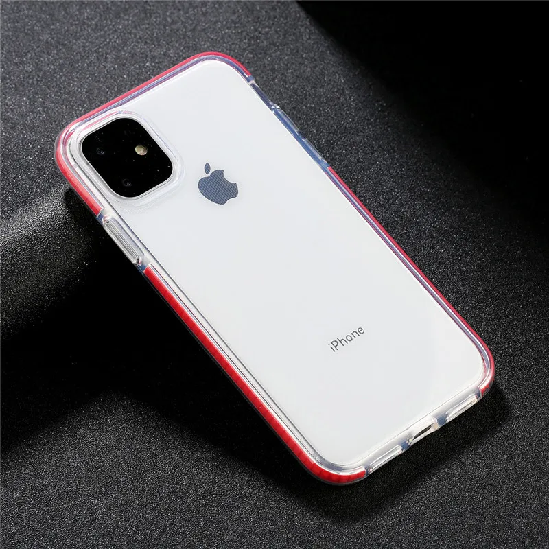 Прозрачный противоударный чехол для телефона iPhone 11 8 Plus X XR XS Max простой чехол для iPhone 7 6S Plus Мягкий ТПУ силиконовый чехол - Цвет: Красный