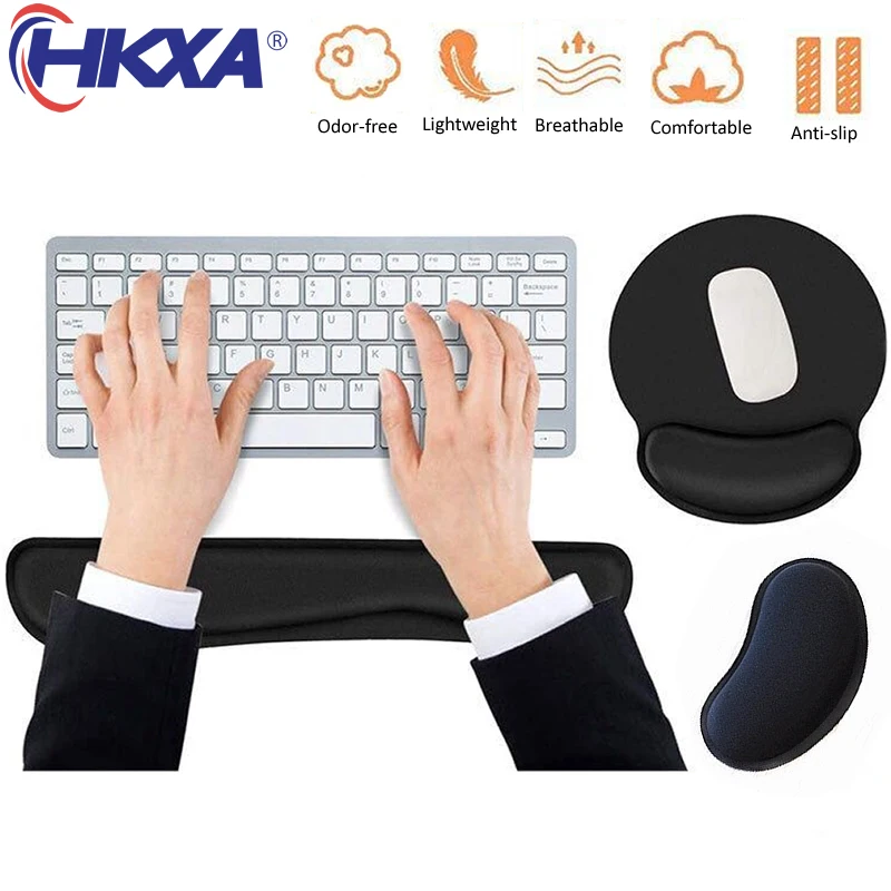 

HKXA Wrist Rest Mouse Pad Memory Foam Set Superfine Fibre Wrist Rest Pad Ergonomic Mousepad for Typist Office Gaming PC Laptop