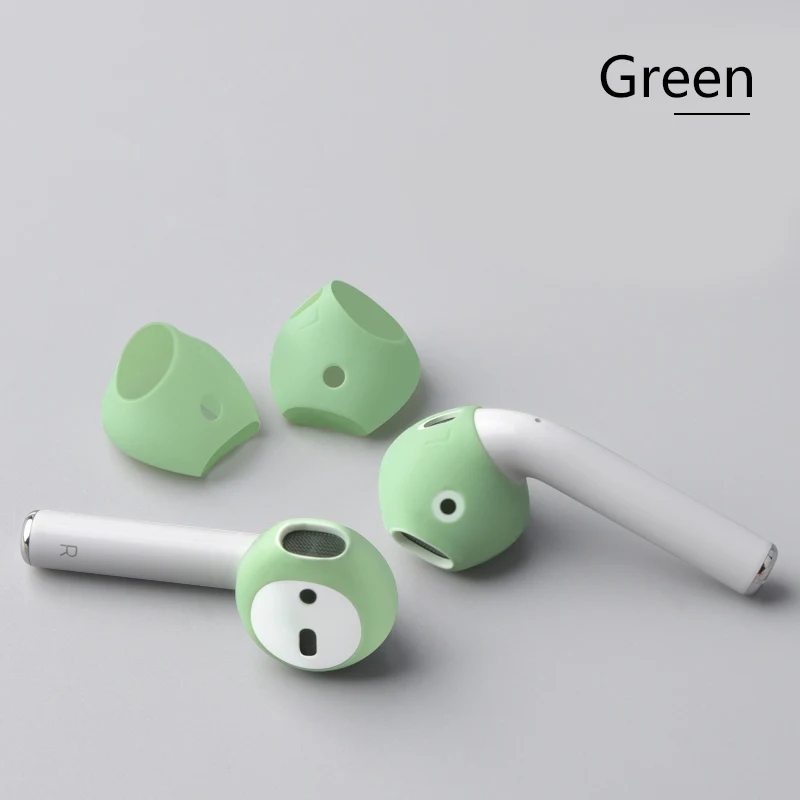 green 2 пары мягкий ультра тонкий Противоскользящий силиконовый чехол полное покрытие для Apple AirPods 1 2 Earpods Модные цветные наушники - Цвет: green