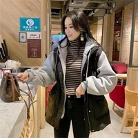 down cotton jacket fashion casual fake two piece coat women 2021 autumn and winter new splicing sweater hooded waist vest m188