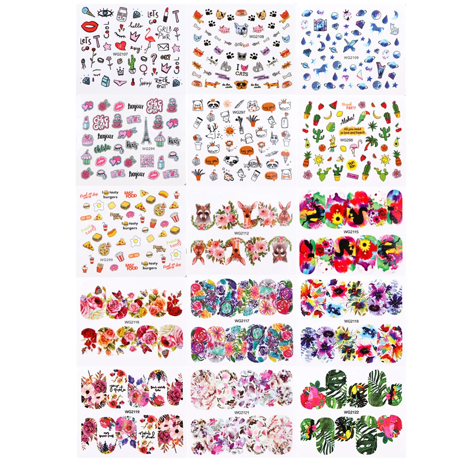 

20pcs Mixed Design Sticker for Nails Flower Leaf Water Transfer Decals Nail Art Sliders for Manicure Adhesive Accessories CHWG20