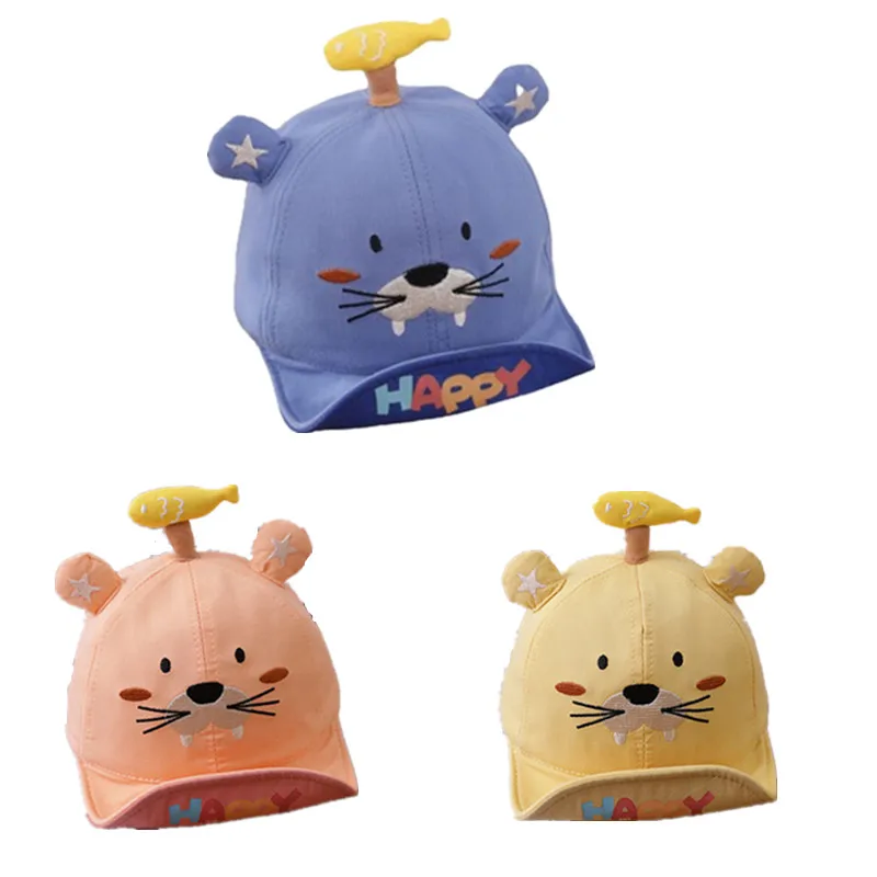 

3 Colors 1-3 Years Old Cotton Children Girl Boys Adjustable Embroid Anti-Sunburn Cartoon Spring Summer Baseball Cap Peaked Hat
