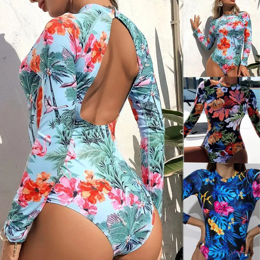 

Bikini Women's Long-sleeved Print Trendy One-piece Sexy Backless Beach Swimsuit